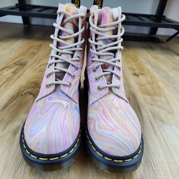🩵NIB Dr. Martens Pink & Orange Pascal Marbled Suede Boots Size 8 - Picture 6 of 15